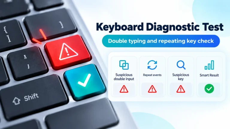 Keyboard diagnostic test for checking double typing, repeating keys and suspicious keyboard input